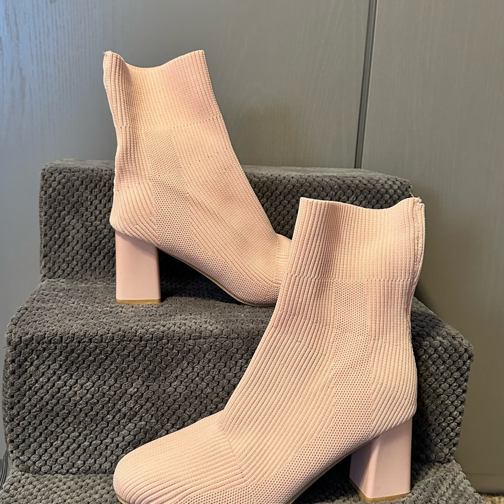 Blush Pink Fabric Ankle Boots